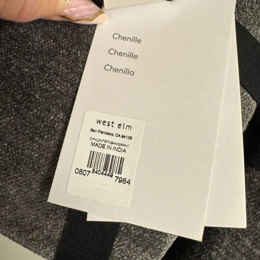 West Elm Striated Chenille Standard Size Pillow Sham Pair Graphite Gray NEW
